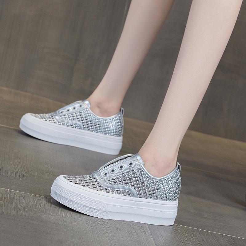 Thick-soled Little White Shoes Women's New Summer Outer Wear Fashionable Versatile Hollow Breathable One-pedal Lazy Board Shoes