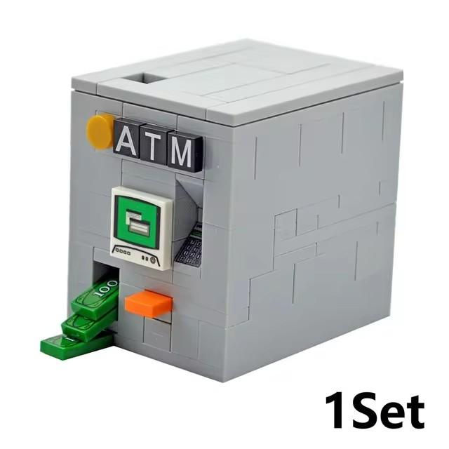Dollar Bill Ville Or Argent Argent Pièce Diamants Brique DIY Ville Distributeur Automatique Machine à Argent Accessoires Coffre-fort Bâtiment Bloc 3069