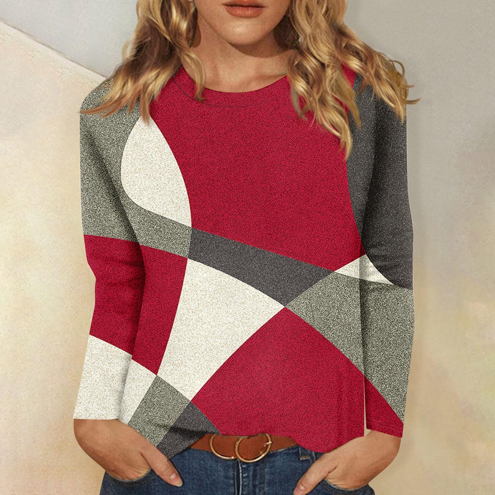 

Рубашки с длинным рукавом для женщин, милые футболки с графическим принтом, блузки, повседневные базовые топы больших размеров, пуловеры L винный