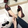 British patent leather pointed head shallow mouth bow single shoes women's large size flat bottom low heel women's shoes