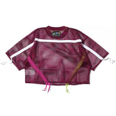 Sportswear Mesh Drawstring Short-Sleeve T-Shirt Women Tops Bordeaux AR3034-609