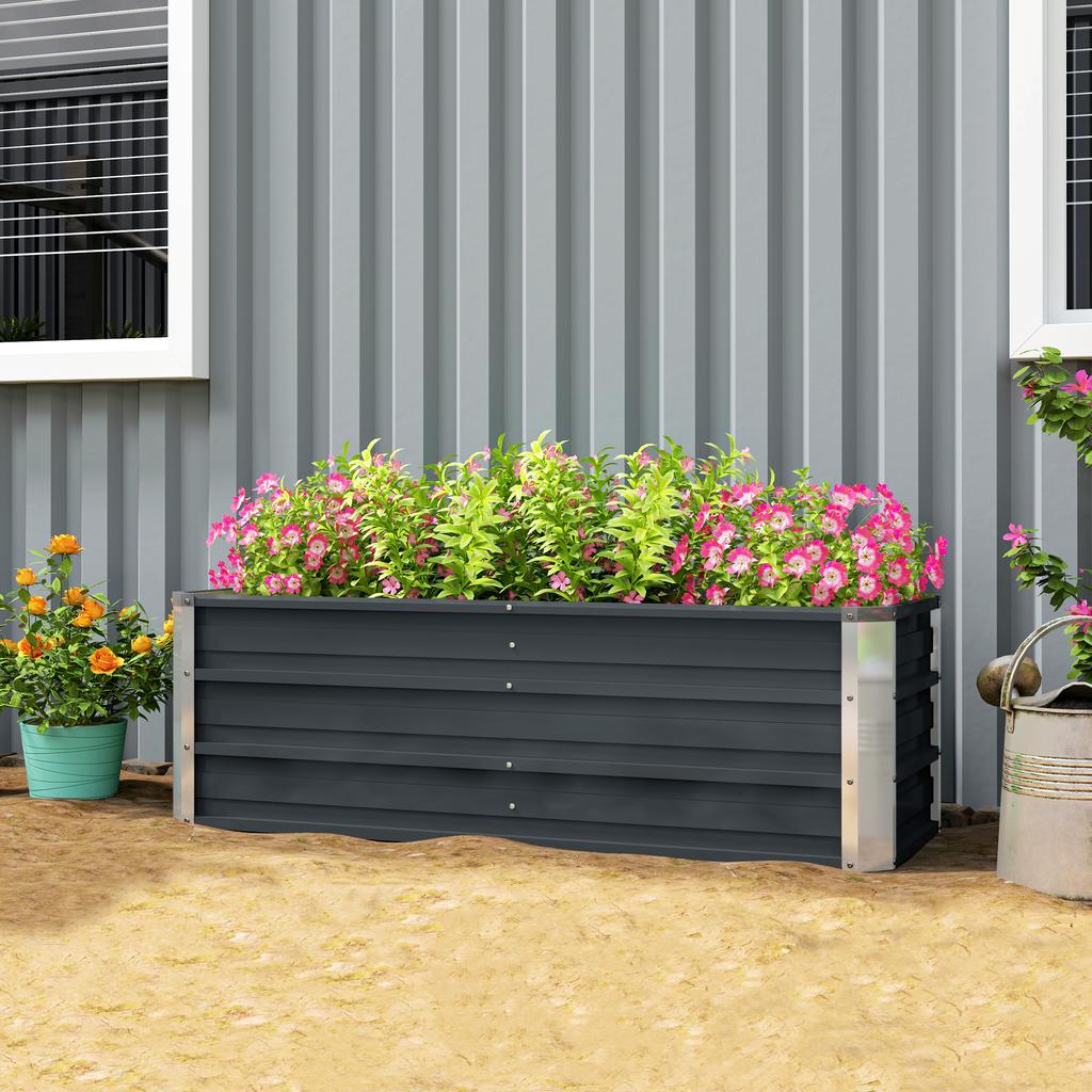 Steel Raised Garden Bed, Planter Box, Flower Box, Flower Pot with Gloves, Charcoal Gray, 125 X 47 X 44 Cm