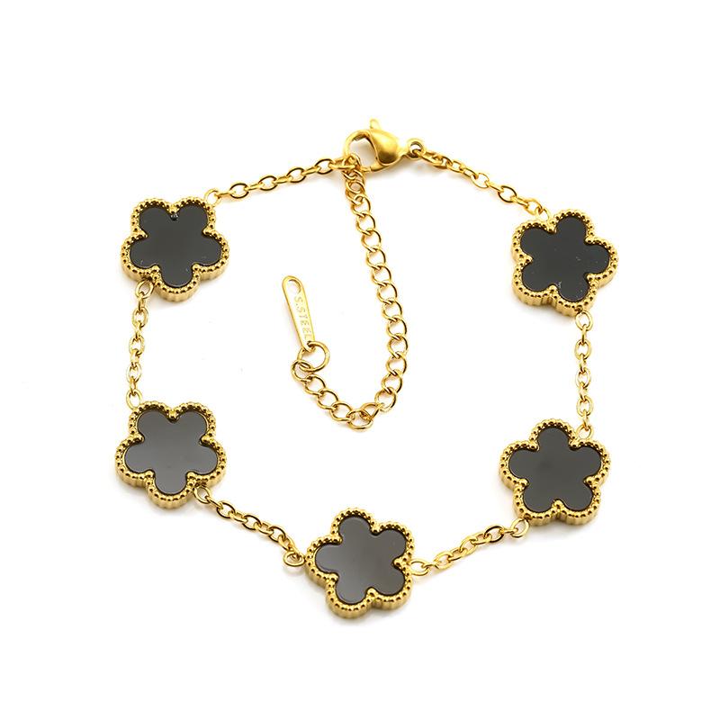 Five-Leaf Flower Plum Blossom Bracelet Double-Sided Lucky Titanium Steel Stainless Steel Bracelet Temperament