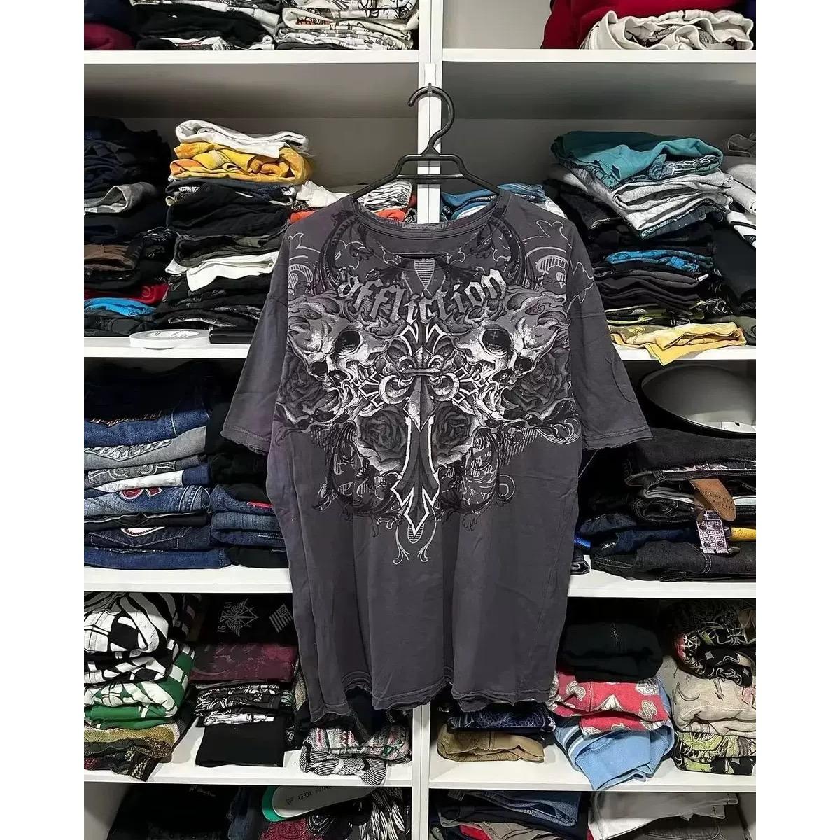 

Мужская футболка с принтом Street Y2K, хип-хоп, винтаж, рок, оверсайз, мешковатая, повседневная, американская пара, уличная одежда L