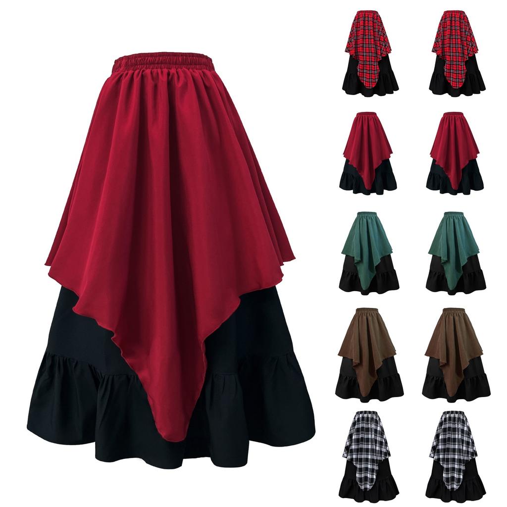 Women's Fashion Retro Big Hem Skirt Solid Color Elastic Waist Irregular Skirt