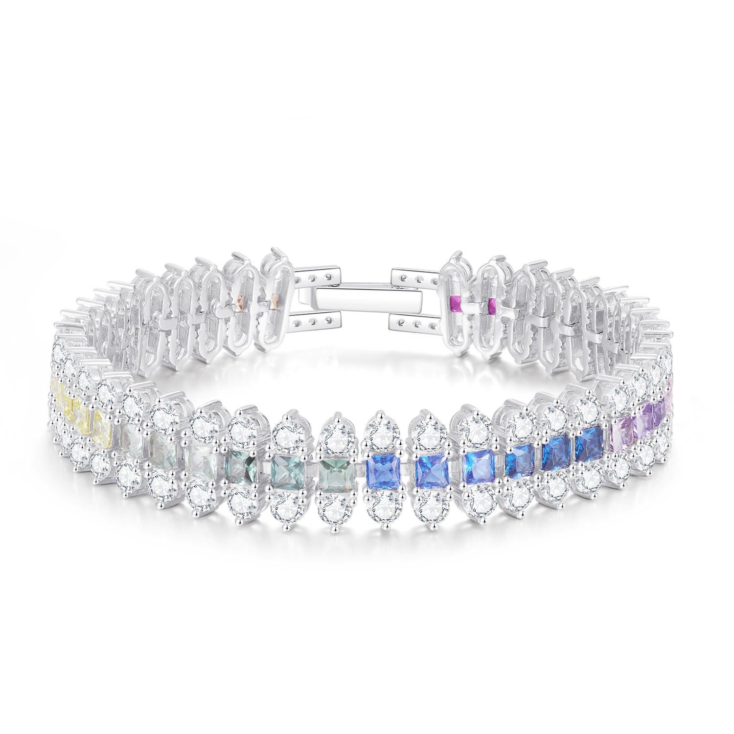 

Многоцветный квадратный круглый циркониевый браслет с серебряным покрытием Пользовательские модные ювелирные браслеты разноцветный