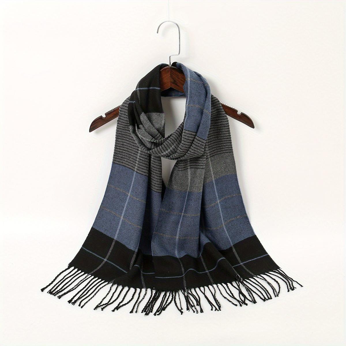 1pc Geometric Plaid Scarf - Windproof Warm Winter Scarf with Fringe Edges, Unisex Elegant Casual Scarf for Women & Men, Machine Washable Fall Winter F