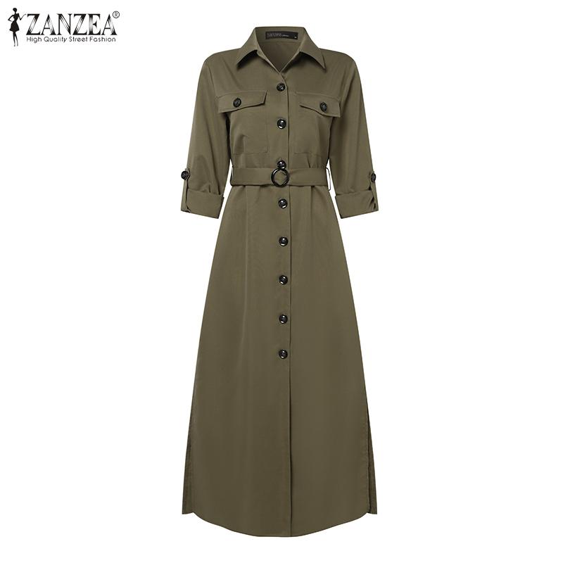 ZANZEA Women Casual Turn Down Collar Long Sleeve Shirt Dress