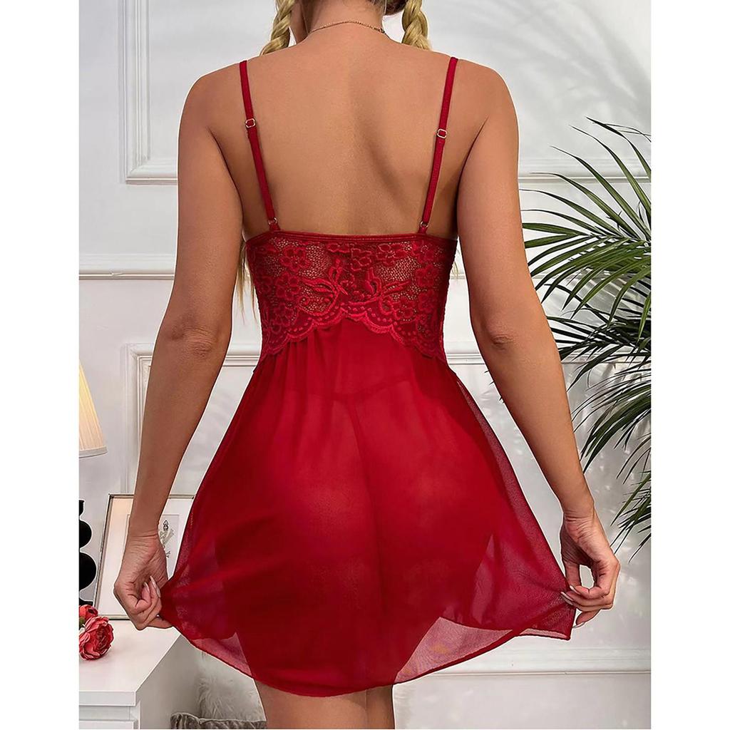 Dámské erotické prádlo Sexy noční košilka s krajkovým prošíváním bez ocelového prstenu