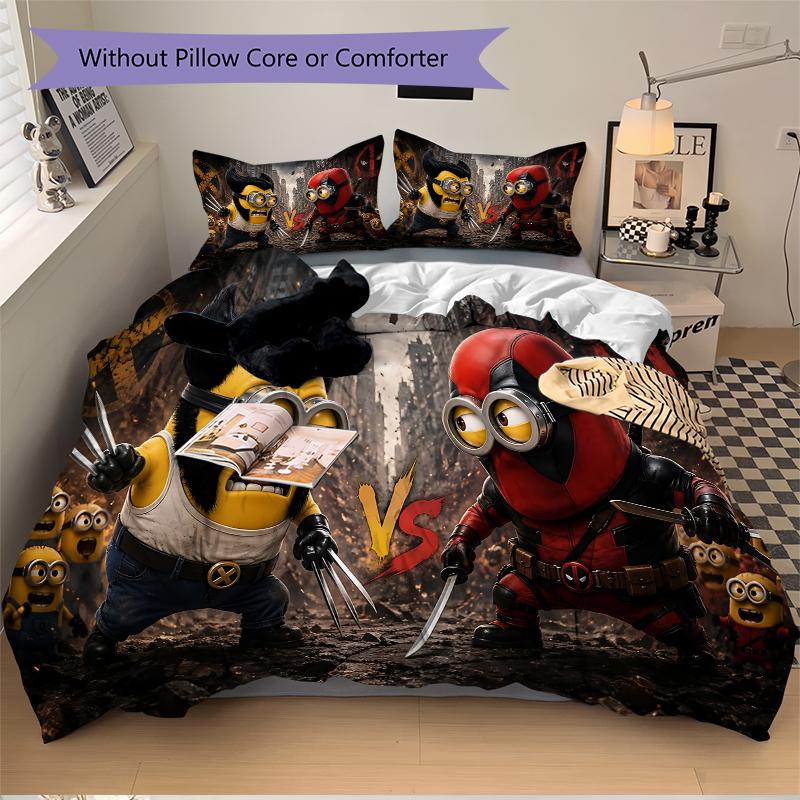 Minion Style Superhero Battle Printed 3pcs Bedding Set Soft Microfiber 1 Duvet Cover And 2 Pillowcases Home Bedroom Decor Xmas Gift Q1418