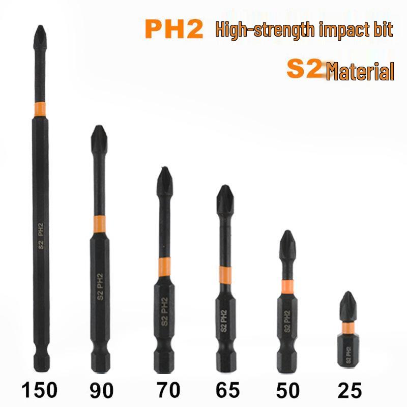 Hex Shank PH2 Phillips Screwdriver Bit, S2 Alloy Steel, Phosphated, for Electric Screwdriver Impact Driver.