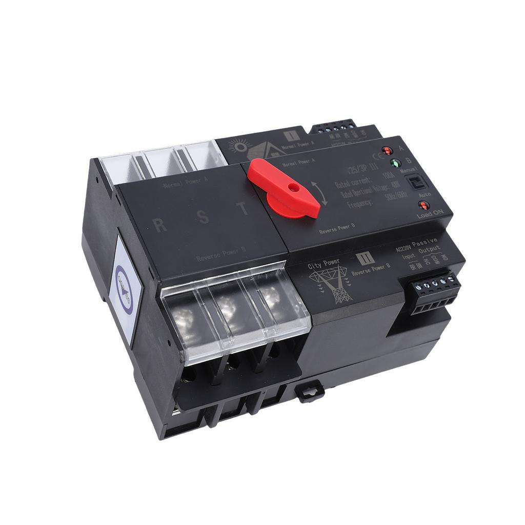 Dual Power Automatic Transfer Switch Uninterrupted ATS 3P 100A Din Rail Mount Toggle Controller PV Mains Supply