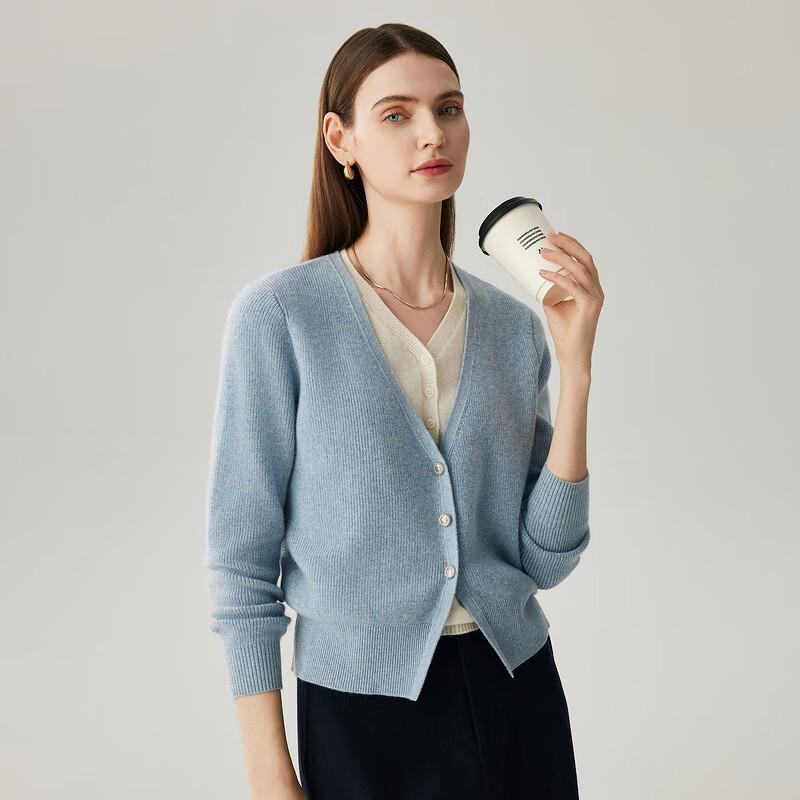 Zhaojun Women's 100% Cashmere V-Neck Faux Two-Piece Knit Sweater