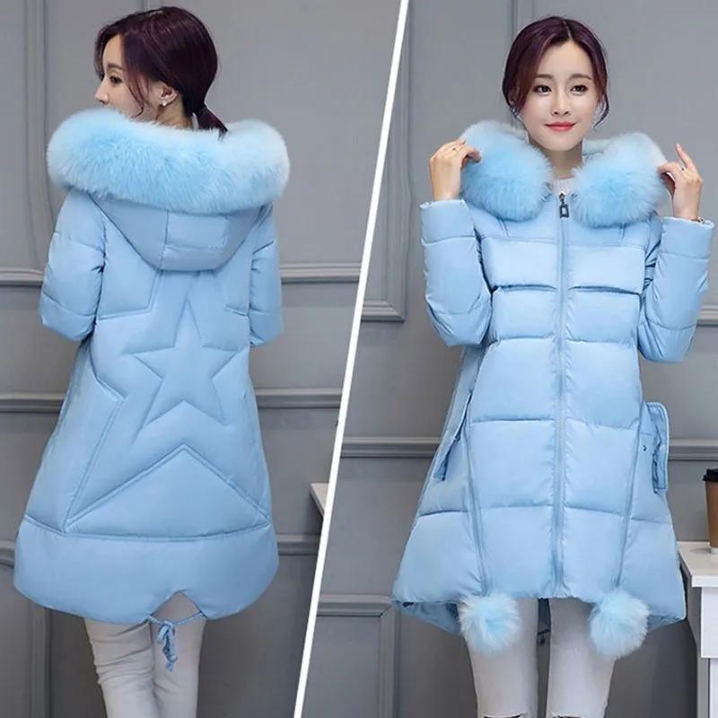 Women's Winter Solid Color Mid-length Thickened Warm Down Cotton Korean Version of The Plus Size Hooded Zipper Jacket