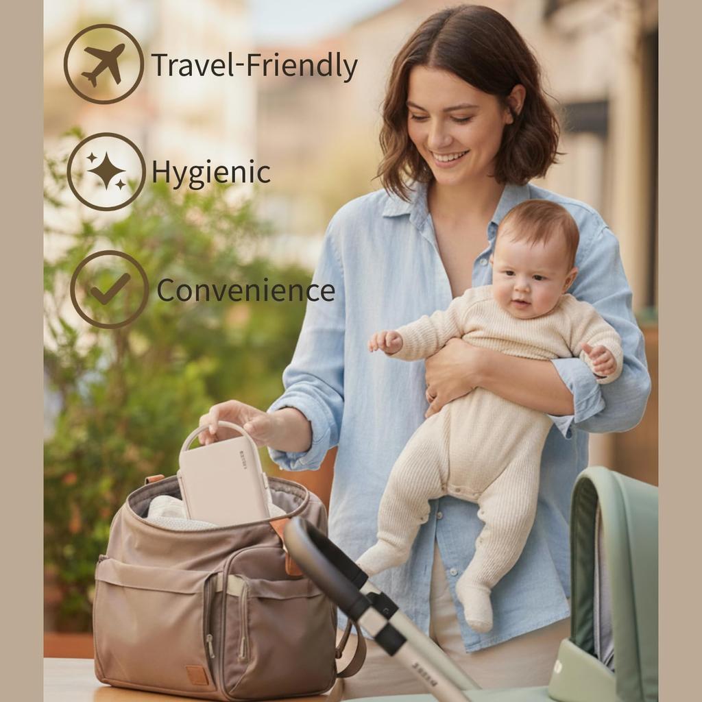 [Authentic] MOTHER-K Portable Water-Repellent Baby Bottle Case, Drying Rack, and Bottle Stand Set (Includes Drainer, Mini Bottle, and Brush) Cream