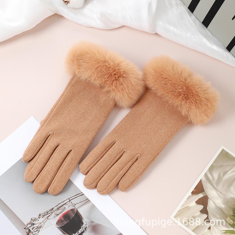 Warm Gloves for Women In Autumn and Winter Outdoor Riding Cold Proof Thickened Plush Velvet Cute Bow Develvet Touch Screen Gloves