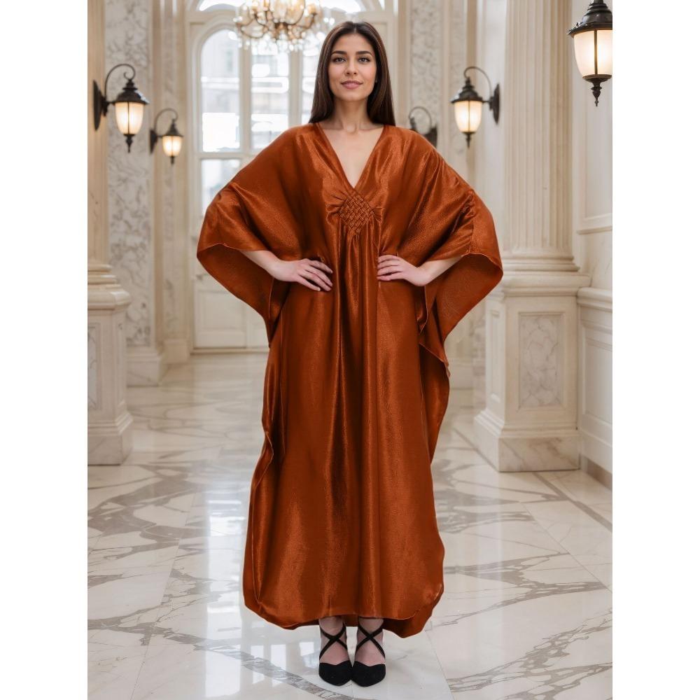 Gold Luxury Beach Dress Woven Holiday Robe Loose Plus Size Turkish Kaftan Dress