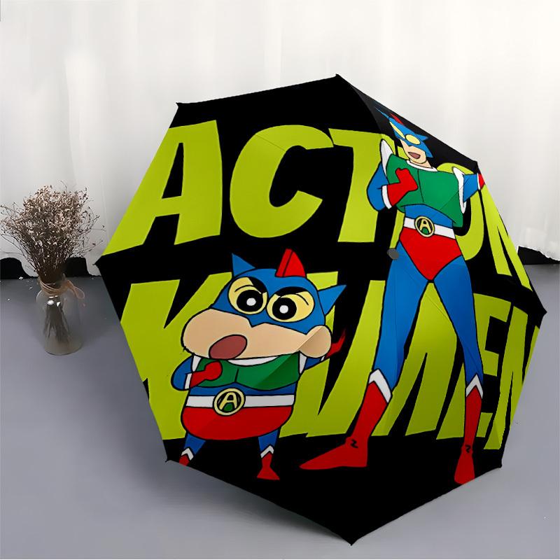1 stuks Crayon Shin chan Automatische Paraplu 8 Ribben Draagbaar Opvouwbaar Zwart IJzeren Frame voor Buiten, Strand, Reizen, Strandparaplu 223