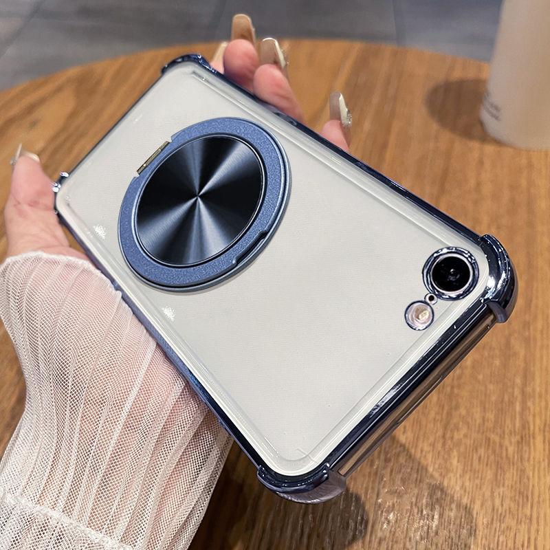 For iPhone 16E Case Simple Transparent Electroplating 360° Rotating Bracket TPU Anti-fall Cover For iPhone 16e Funda