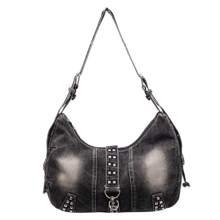 

Джинсовая сумка женская сумка через плечо с заклепками сумка-тоут для通勤 чёрный