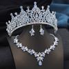Golden AB 3 Pcs Tiaras and necklace earrings for Bridal Jewelry Sets Women Brides Wedding Crown Prom Birthday Accessories