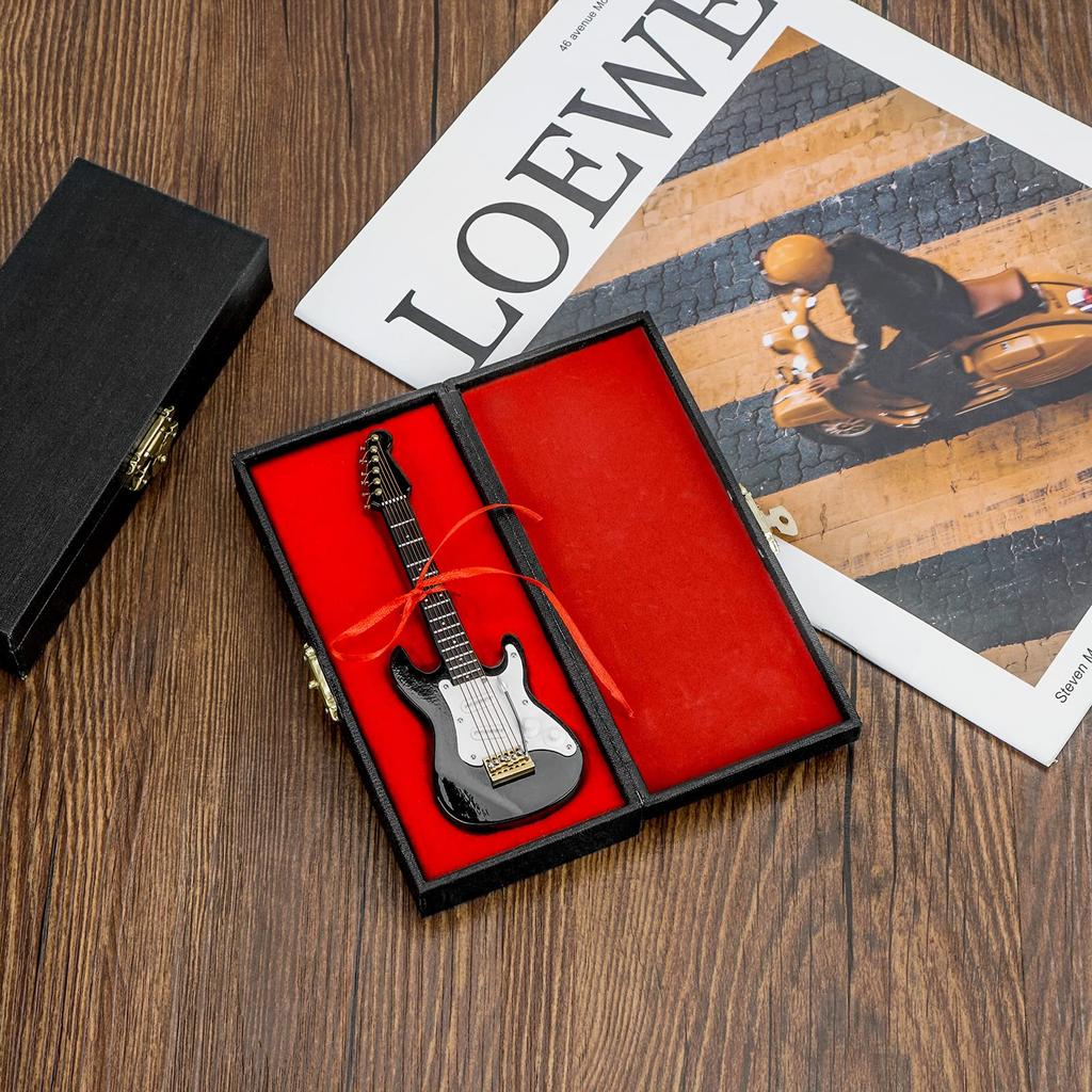 Musiin Miniature Guitar with Stand and 14cm Mini Electric Home Music Studio Desk Shelf Gift for Guitar Lovers Case, 6-String Guitar, Decor, (Black