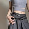 Double Loop Leather Waist Belt Extra Long Dress Jeans Belt Simple Women's Rivet Belt  Streetwear