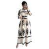2025 Autumn/Winter European & American Print Lace-Up Long Sleeve Dress
