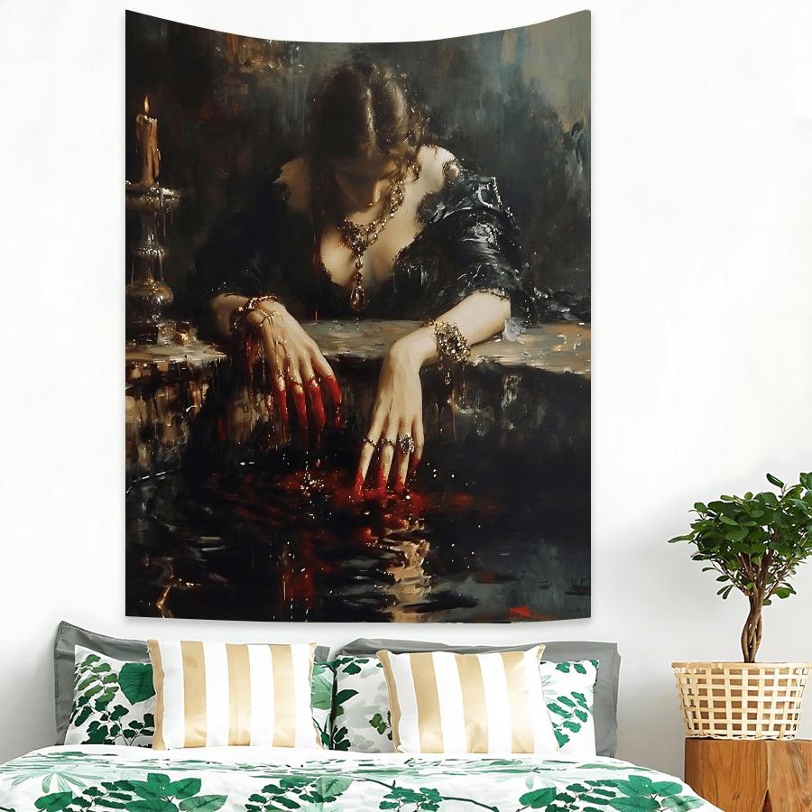 

Mysterious Woman with Blood Tapestry Wall Decor for Bedroom Cozy Atmosphere Dark Art Style and Enigmatic Charm Enhancement 74x94cm(29x37in)