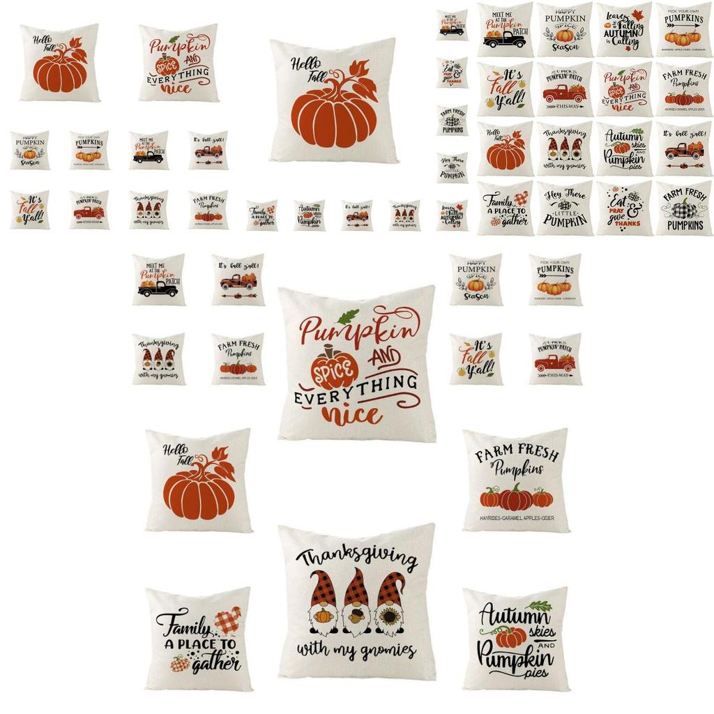 Autumn Fall Thanksgiving Throw Pillow Case Cushion Cover Maple Pumpkin Decor