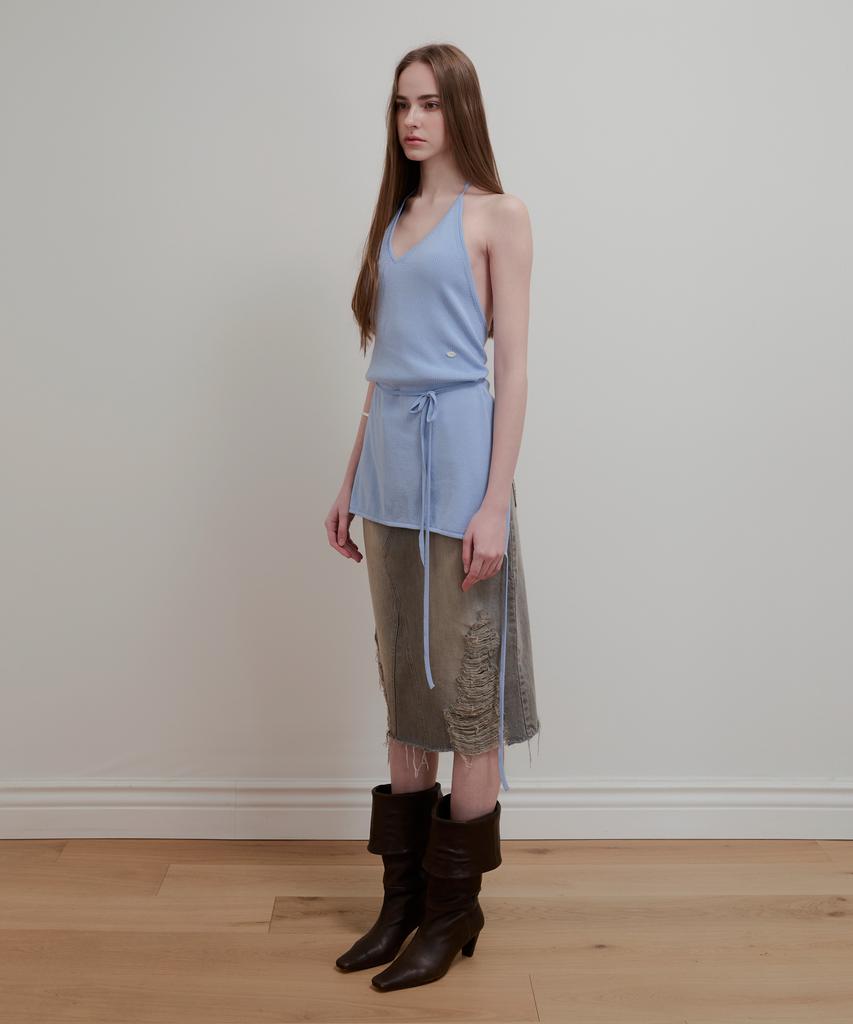 Aobteu Layered Halter Neck Knit - Sky