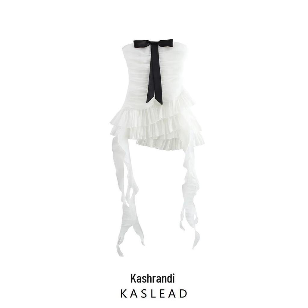 2025 Frühling Damenmode: Europäischer & Amerikanischer Stil Trägerloses Organza Quasten Schleifen Kleid