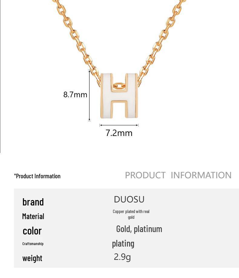 Pony's White 18K Gold Plated 'H' Initial Necklace - Elegant, High-End, Non-Fading Clavicle Chain