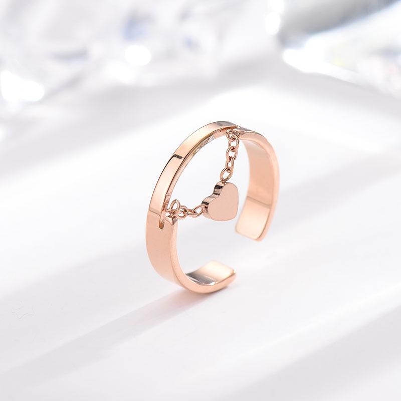 Japanese and Korean Simple Love Chain Titanium Steel Ring Korean Style Cold Style Ins Retro Open Ring