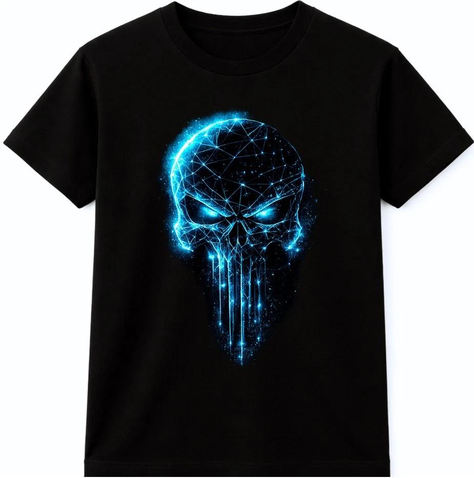 Skull T Shirt Blue Galaxy Skull Graphic Tee Gothic Streetwear Punk Rock Shirt M