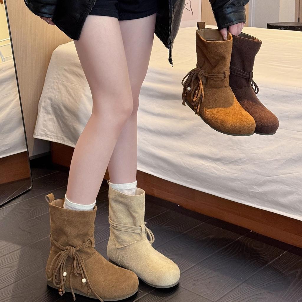 Retro fringed bow Martin boots women's 2025 new comfortable and versatile western cowboy boots
