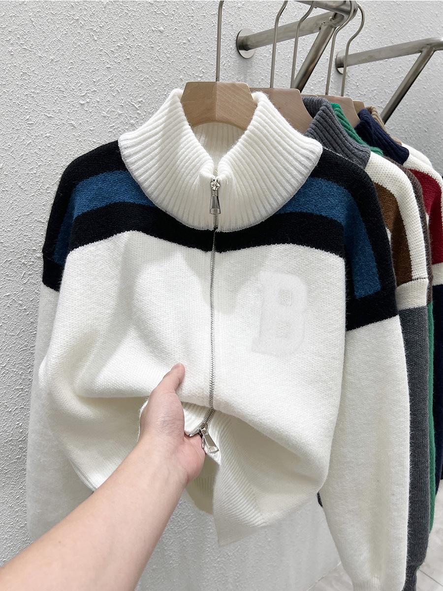 

Unisex Winter 2025 Thick Knit Zipper Cardigan with Half-High Collar - Versatile and Loose-Fit Sweater Coat Extra Large
