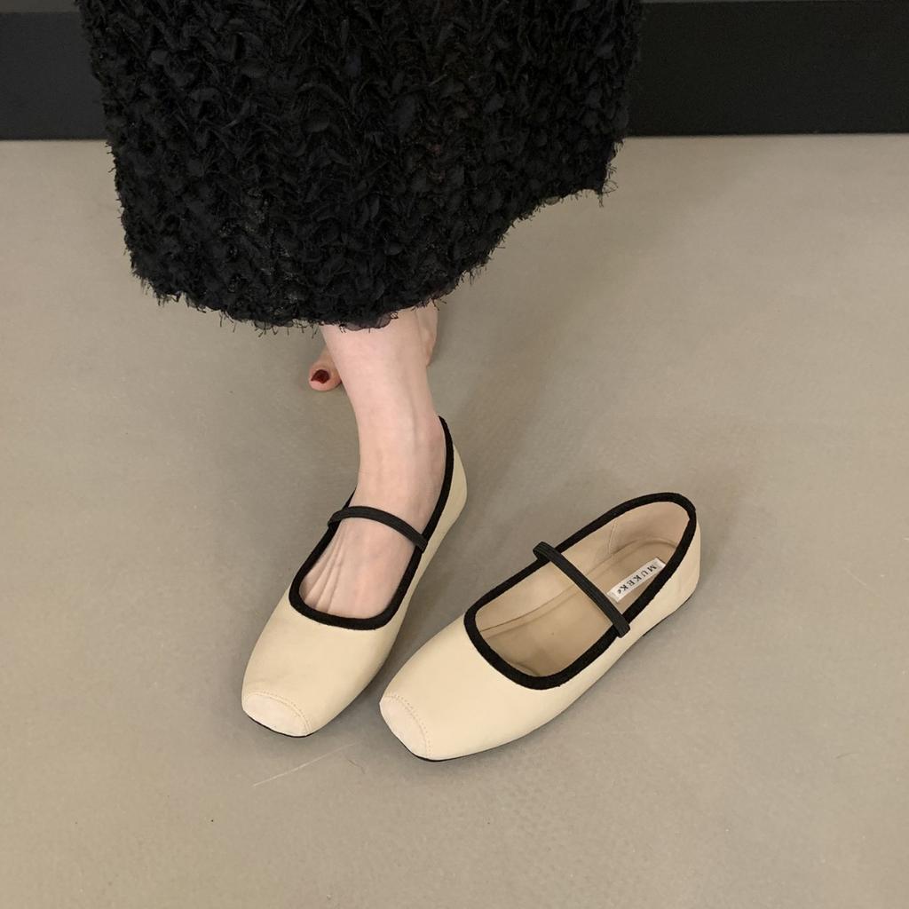 French Retro Simple Word with Square Head Shallow Mouth Single Shoes Women's 2025 Spring and Autumn New Lazy Flat Ballet Shoes