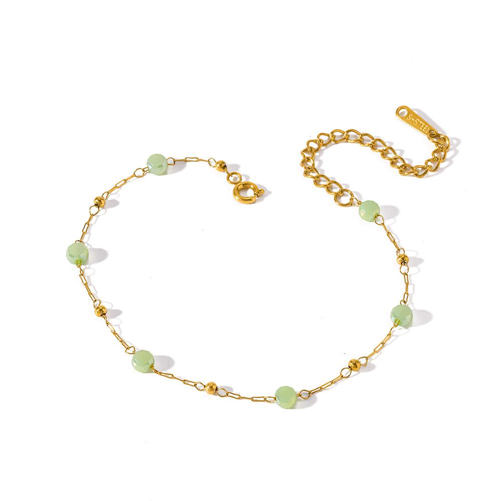 Ins Summer Fresh and Sweet Green Round Glass Bead Bead Partition Bracelet Women's Plated 18k Gold Waterproof Jewelry Jewelry