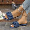 Fashion Bowtie Decor Denim Flat Slippers for Women 2025 Summer Comfort Light Beach Shoes Woman Plus Size Soft Sole Non Slip Casual Shoes