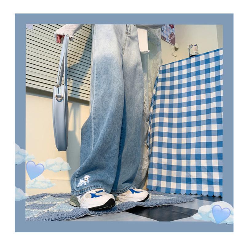 Primavera 2022 moda donna a vita alta y2k jeans a gamba larga da donna larghi gradiente donna denim capris pantaloni jean mamma jeans pantaloni