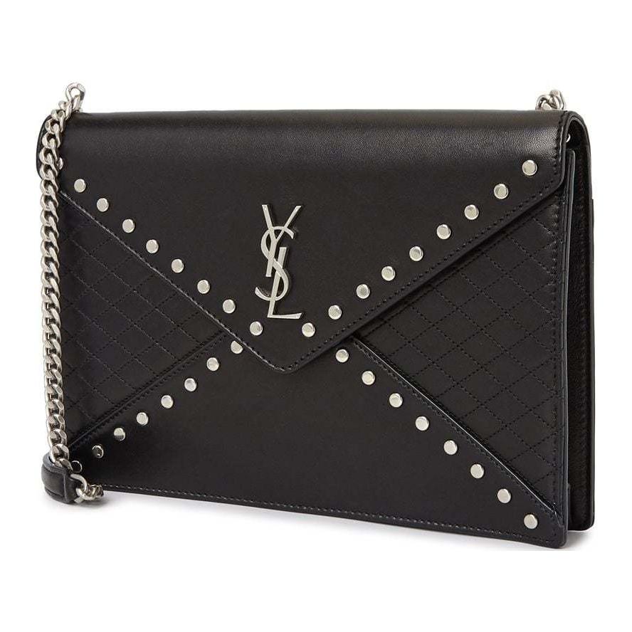 Saint Laurent YSL Monogram Gabi Silver Logo Chain Envelope Bag Women Shoulder Bag Black 668864-1ELV6-1000