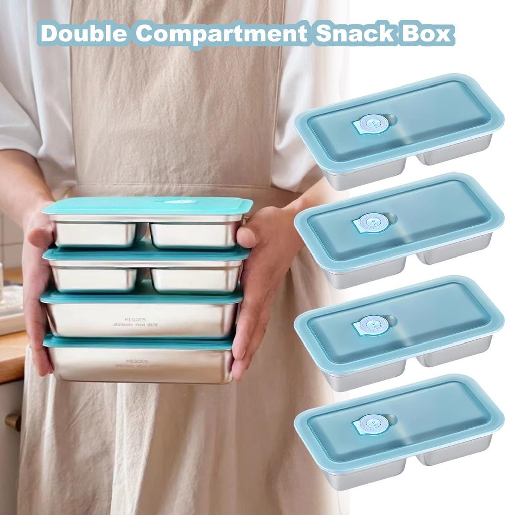 Snack Containers Reusable, Stainless Steel Double Compartment Snack Containers, Dishwasher Reusable Condiment Containers With Lids