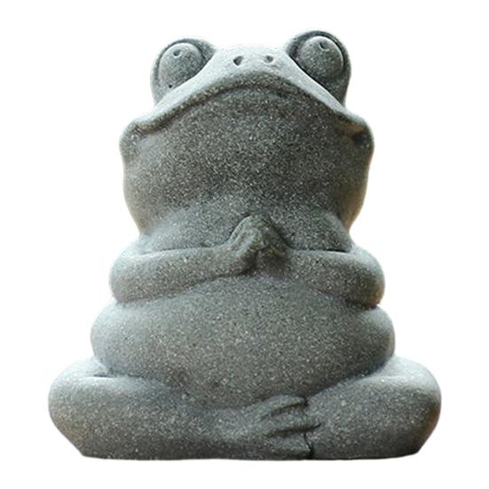 Green Sandstone Meditation Frog Ornament Sitting Frog Figurine Statue Animal Sculpture Indoor Outdoor Aquarium Water Garden Decoration