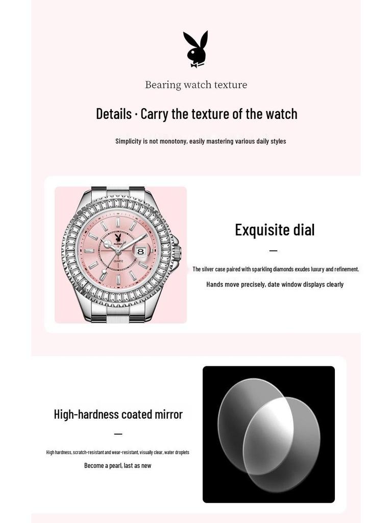 Playboy Women's Luxury Waterproof Starry Sky Quartz Watch with Diamond Accents.