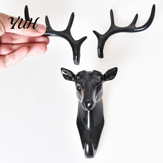 Entryway Hooks Deer Head Wall Hook, Adhesive Antler Decorative Hanger, Modern Stable Load Bearing Plastic Mount Organizer for Home Kitchen And