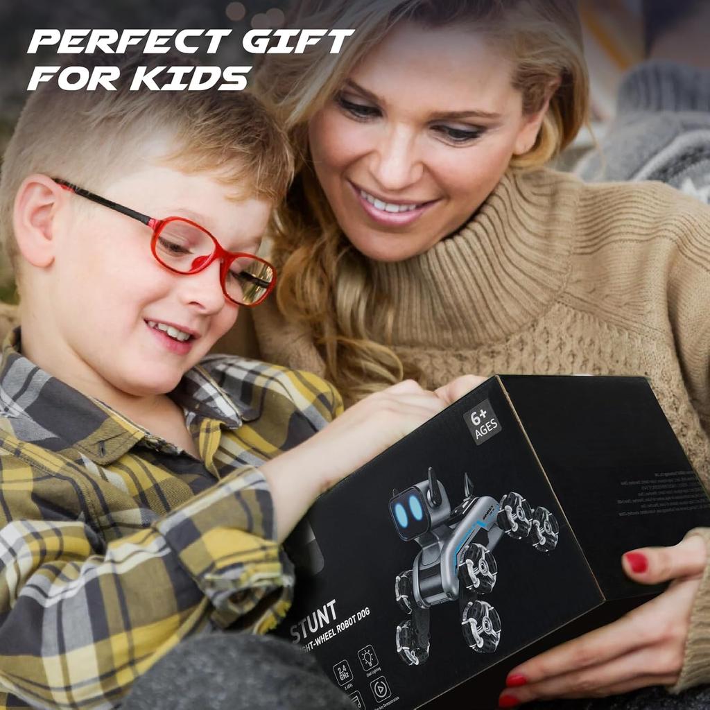 SIMREX Robot Dog RC Stunt Car Toys - Gesture Sensing Remote Control Car with Mecanum Wheels, LED Eyes, 3 Sound Effects, Birthday Gift for Kids Boys