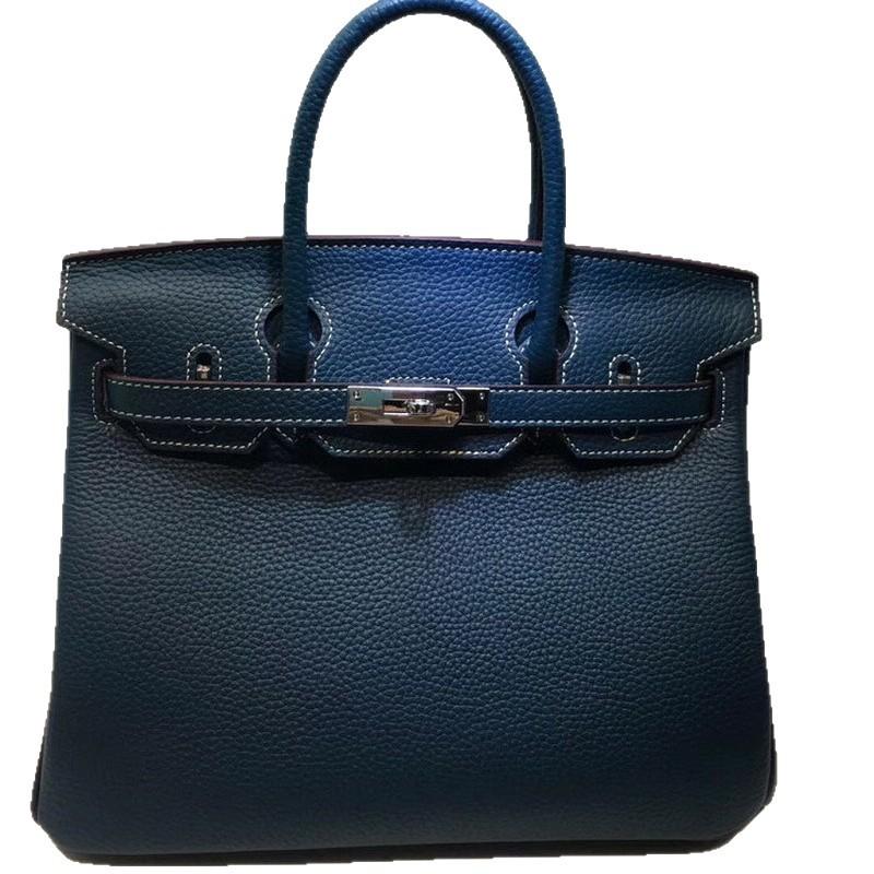 26 Genuine Leather Women's Bag Silver Buckle Lychee Pattern Top Layer Cowhide 25cm/30cm Manufacturer