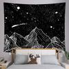 UFO Alien Abduction Black White Wall Tapestry Flying Saucer Beam Mountain Cloud Retro Sci Fi Space Extraterrestrial Decor