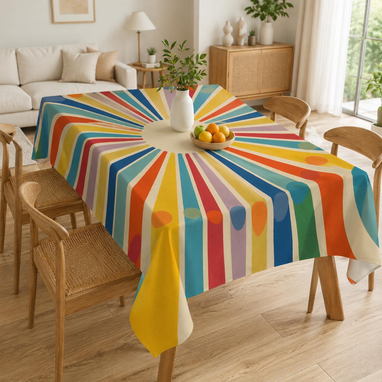 Colorful Abstract Sun Rays Waterproof Tablecloth